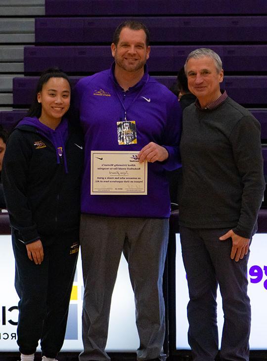 photos of three people, one holding a certificate